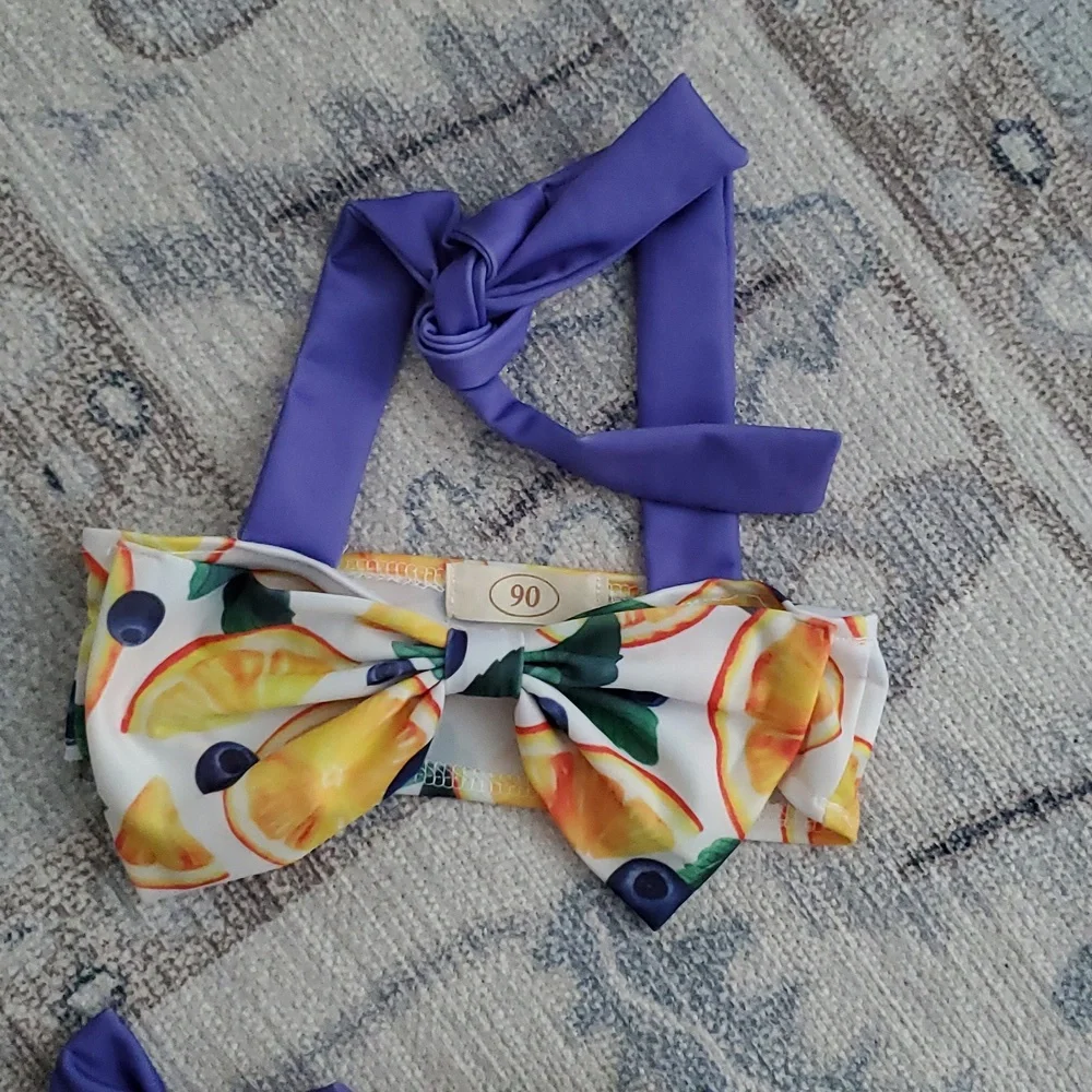 Unbranded Baby Girls Fruit And Bow Swimsuit Sz90 (Fits Like a 6-12m)